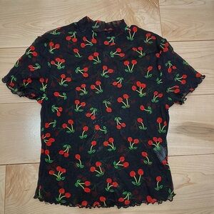 SHEIN Black Top with Red Cherry Pattern